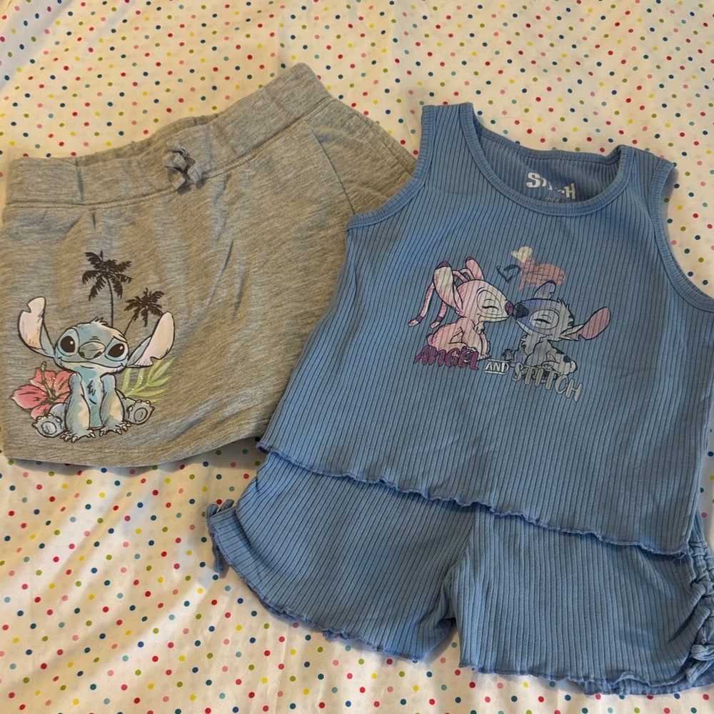 Stitch Kids' Blue and Gray Outfit Set EUC